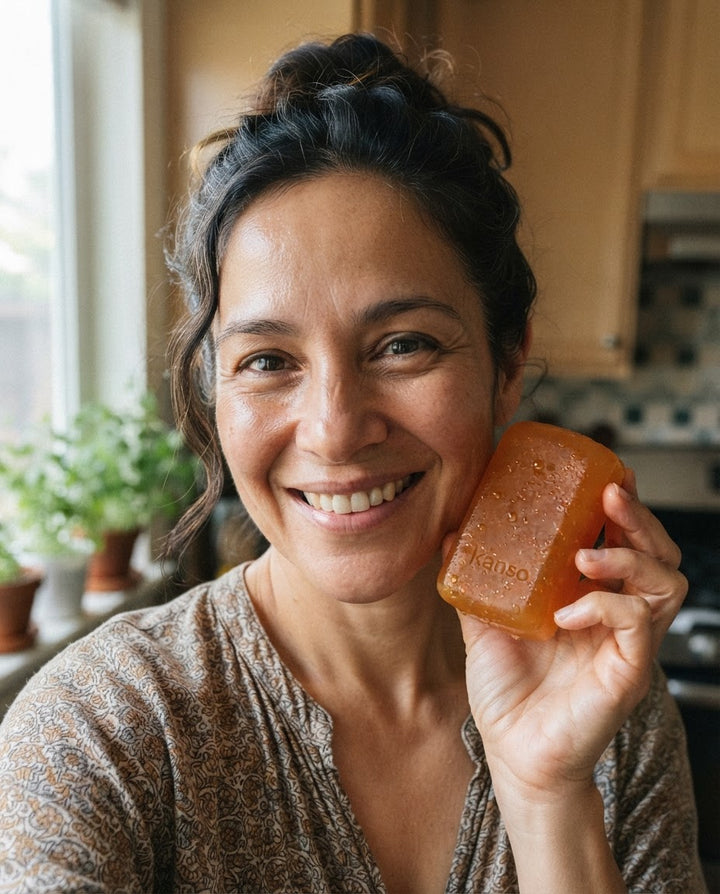 Sample review photo: woman holding the aki persimmon bar