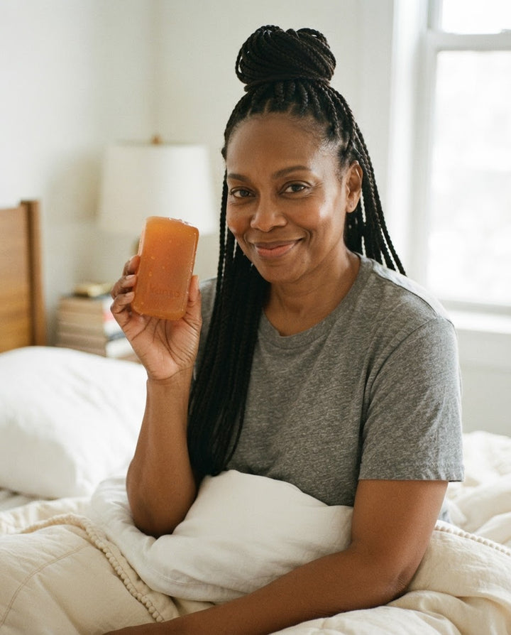Sample review photo: woman holding the aki persimmon bar