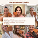 Women 40+ holding the aki bar with a customer review