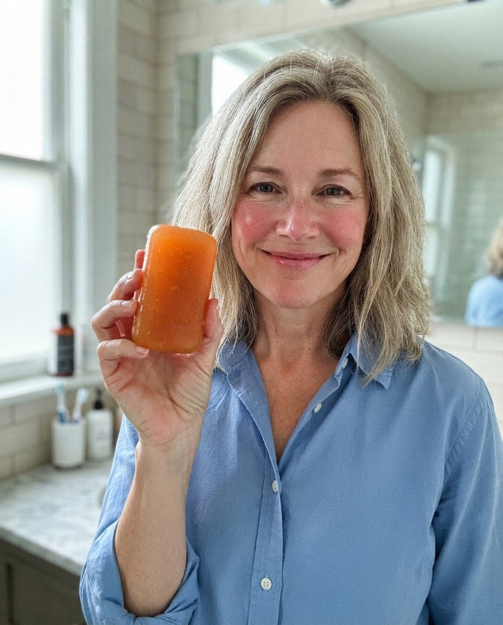 Sample review photo: woman holding the aki persimmon bar